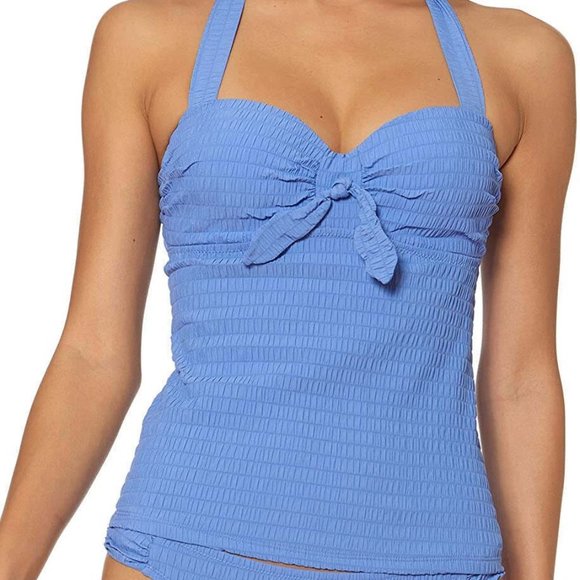 Jessica Simpson Shadow Smocked Halter Tankini Swim Top Size Medium - Picture 1 of 5